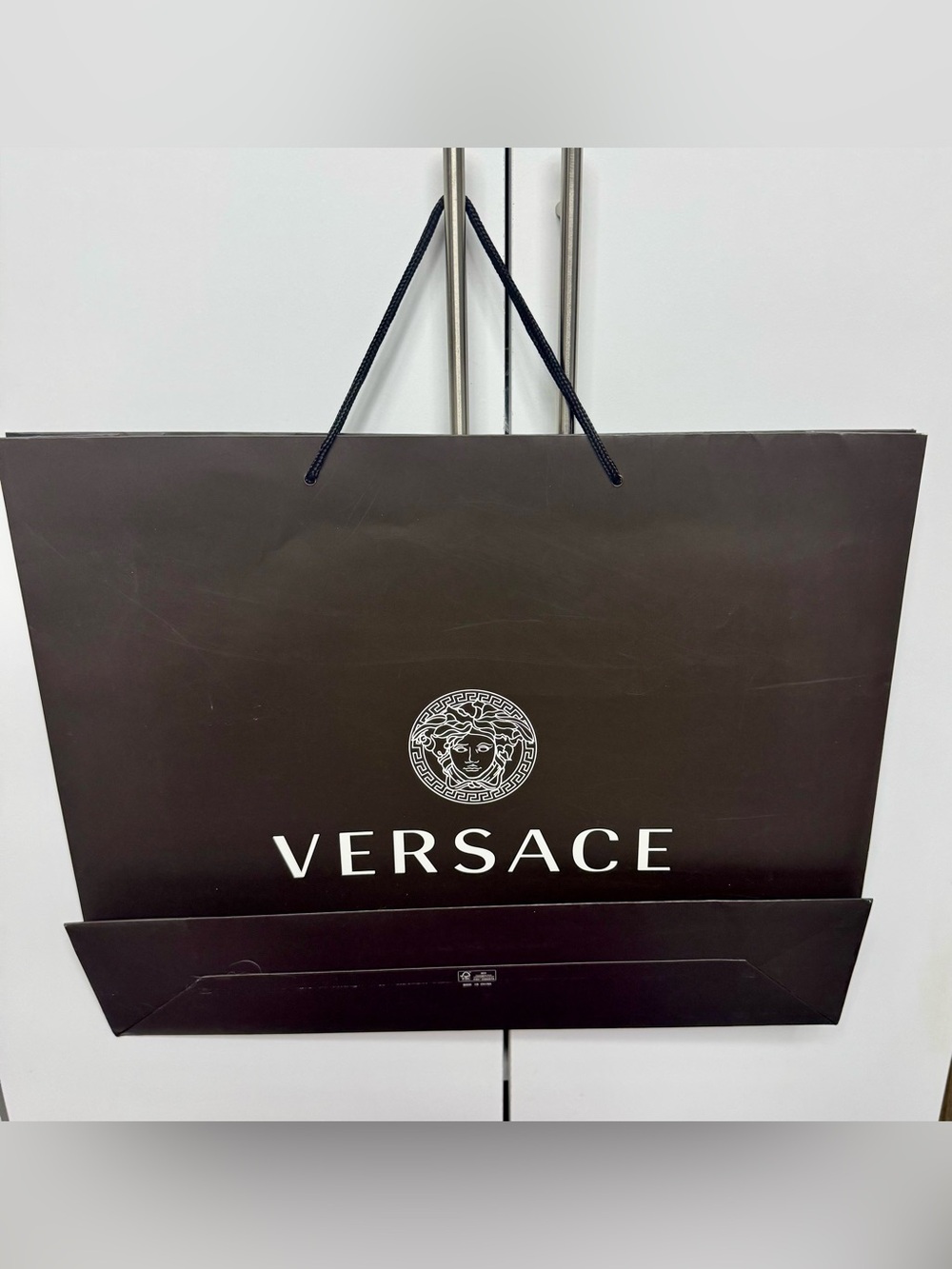 Versace Black Paper Tote with White Logo